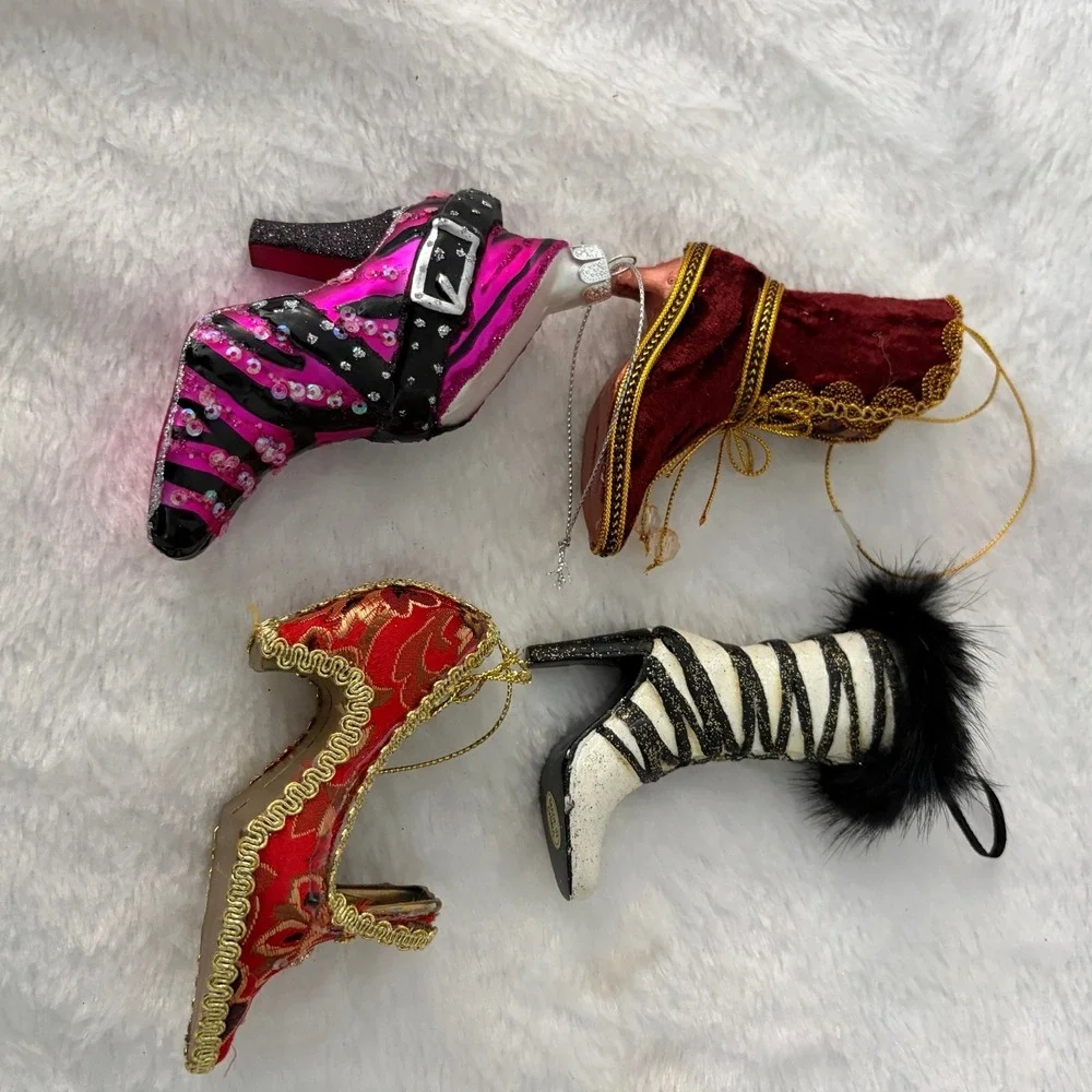 Fashion Shoe Ornament Lot 7pc Zebra‎ Brocade Glam Diva North Pole Glass Stiletto